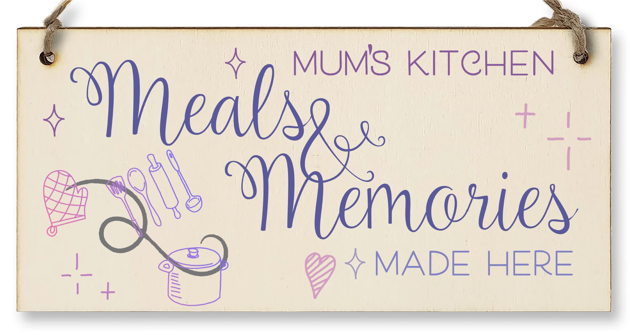 The Plum Penguin Handmade Wooden Hanging Wall Plaque Mums Kitchen Meals and Memories Sentimental Gift Sign Mother's Day