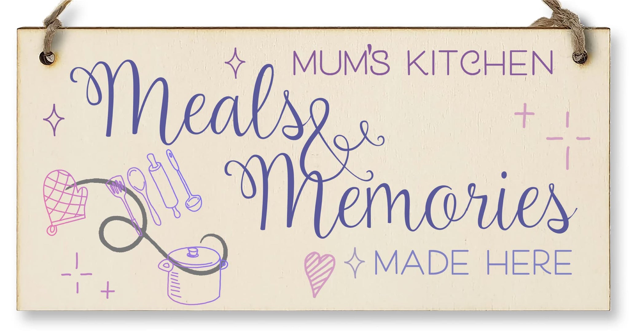 The Plum Penguin Handmade Wooden Hanging Wall Plaque Mums Kitchen Meals and Memories Sentimental Gift Sign Mother's Day