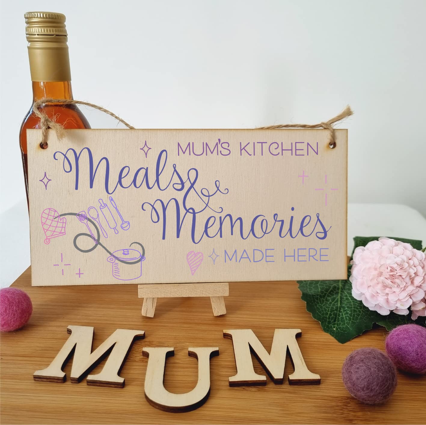 The Plum Penguin Handmade Wooden Hanging Wall Plaque Mums Kitchen Meals and Memories Sentimental Gift Sign Mother's Day