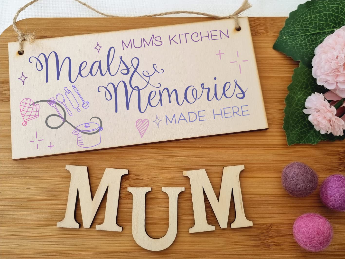 The Plum Penguin Handmade Wooden Hanging Wall Plaque Mums Kitchen Meals and Memories Sentimental Gift Sign Mother's Day