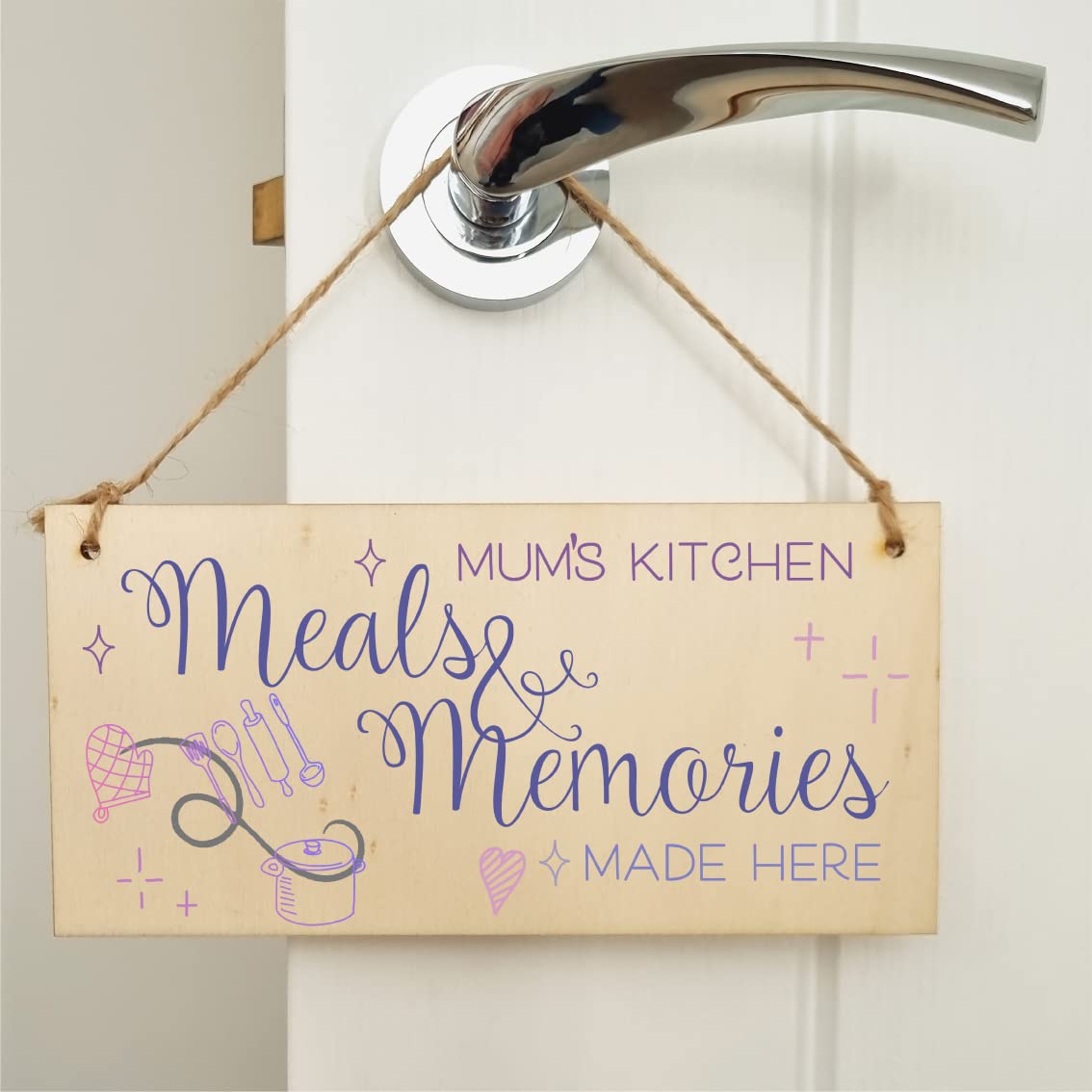 The Plum Penguin Handmade Wooden Hanging Wall Plaque Mums Kitchen Meals and Memories Sentimental Gift Sign Mother's Day