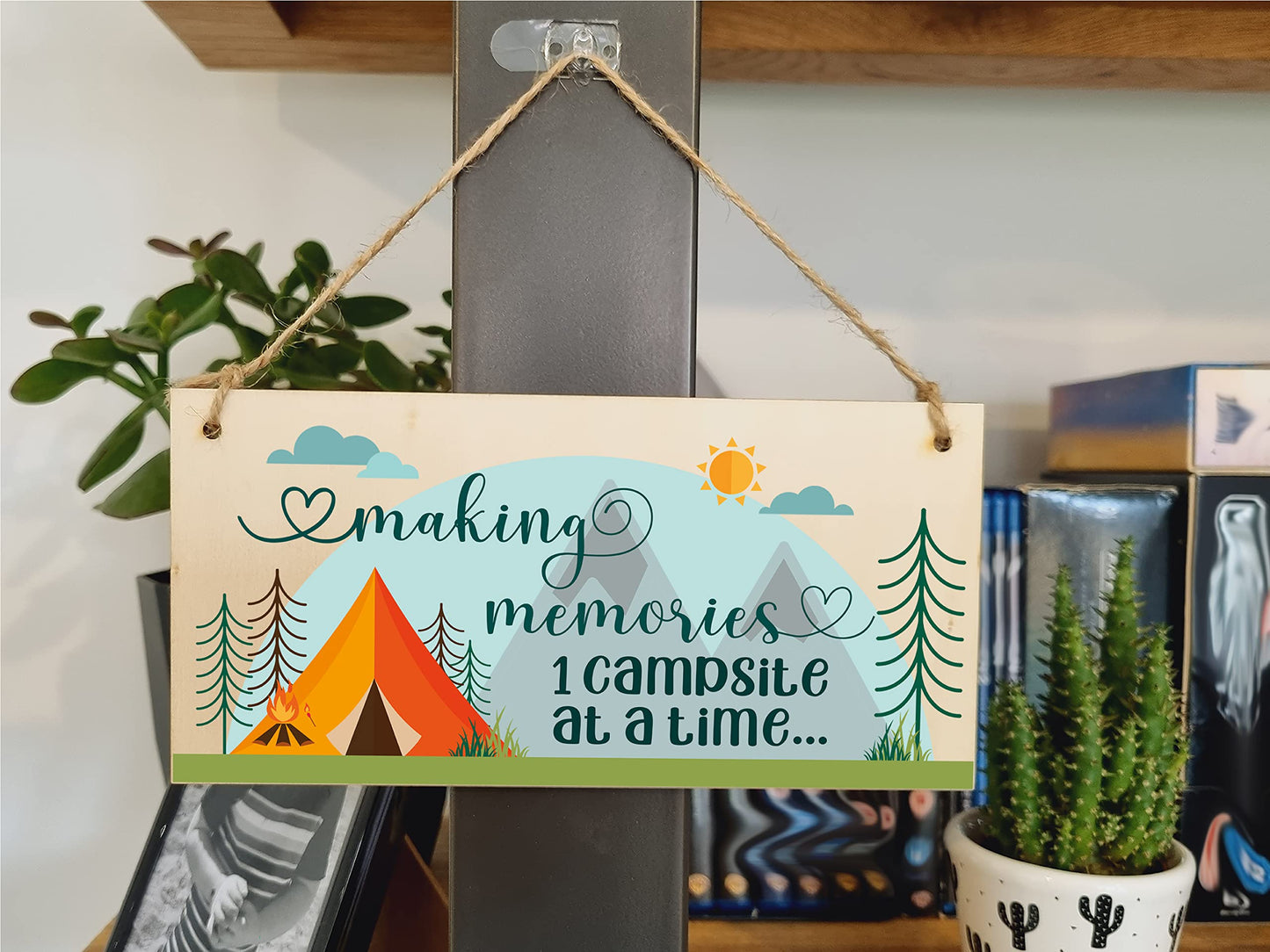 The Plum Penguin Handmade Wooden Hanging Wall Plaque Making Memories 1 Campsite at a Time Adventure Sign for Caravan Tent Camper