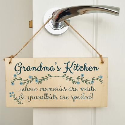 The Plum Penguin Handmade Wooden Hanging Wall Plaque Grandmas Kitchen Memories Made Grandkids Spoiled Gift for Grandparents