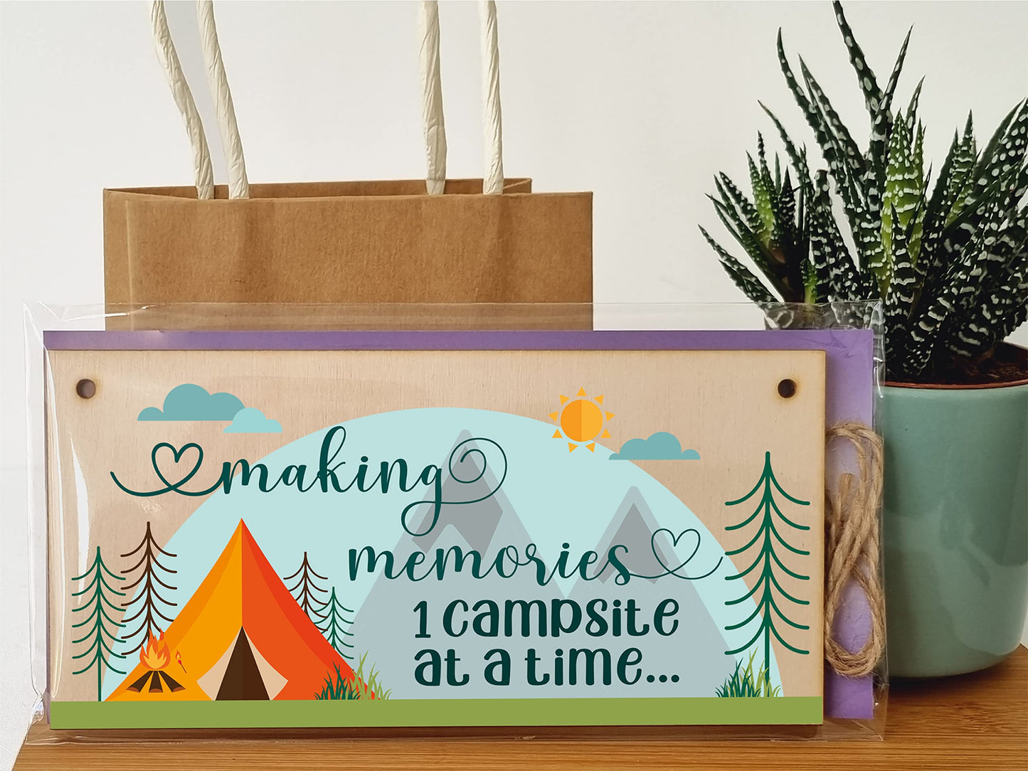 The Plum Penguin Handmade Wooden Hanging Wall Plaque Making Memories 1 Campsite at a Time Adventure Sign for Caravan Tent Camper