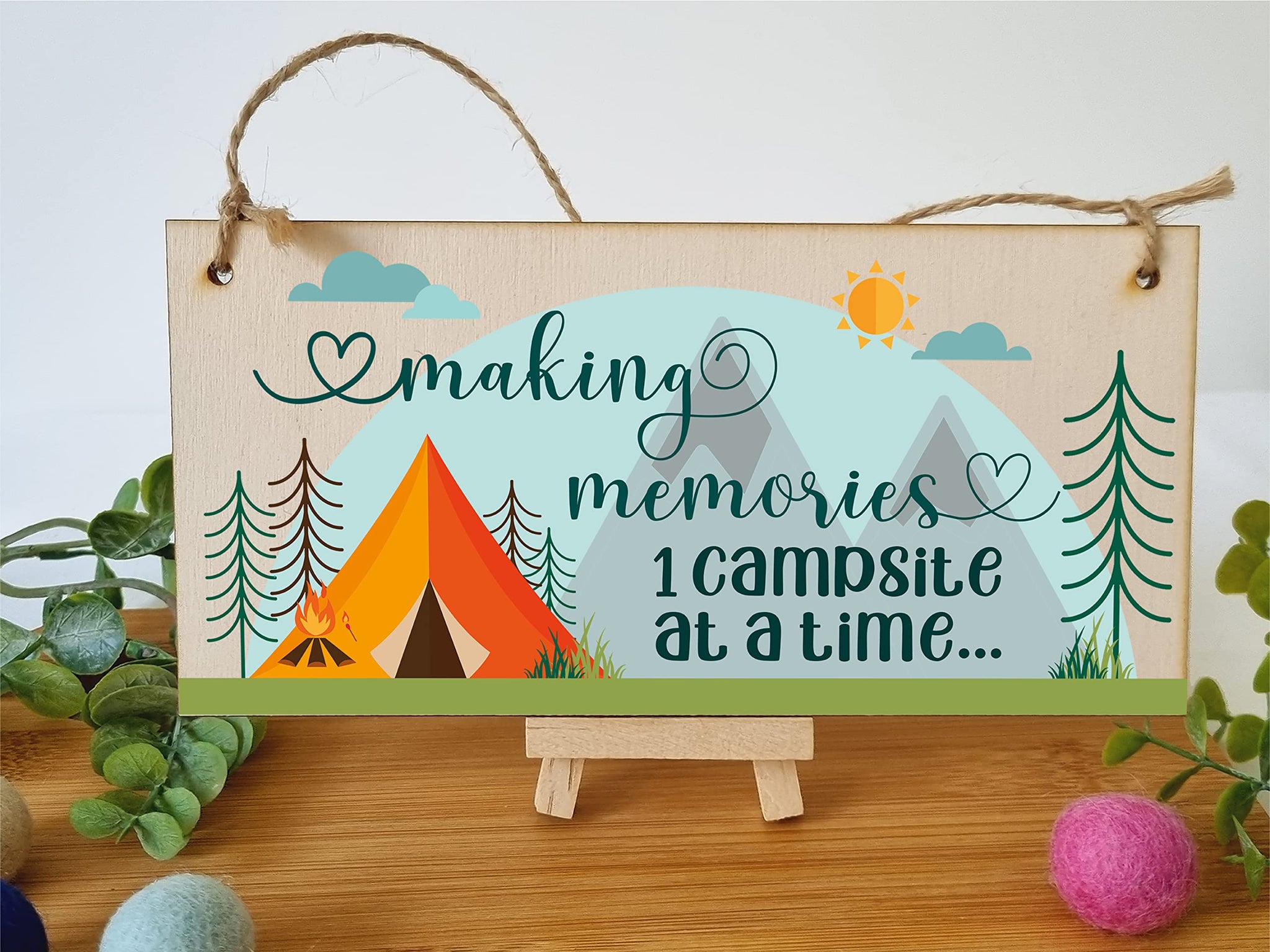 The Plum Penguin Handmade Wooden Hanging Wall Plaque Making Memories 1 Campsite at a Time Adventure Sign for Caravan Tent Camper