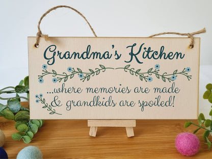 The Plum Penguin Handmade Wooden Hanging Wall Plaque Grandmas Kitchen Memories Made Grandkids Spoiled Gift for Grandparents