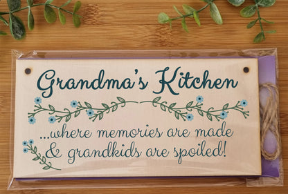 The Plum Penguin Handmade Wooden Hanging Wall Plaque Grandmas Kitchen Memories Made Grandkids Spoiled Gift for Grandparents