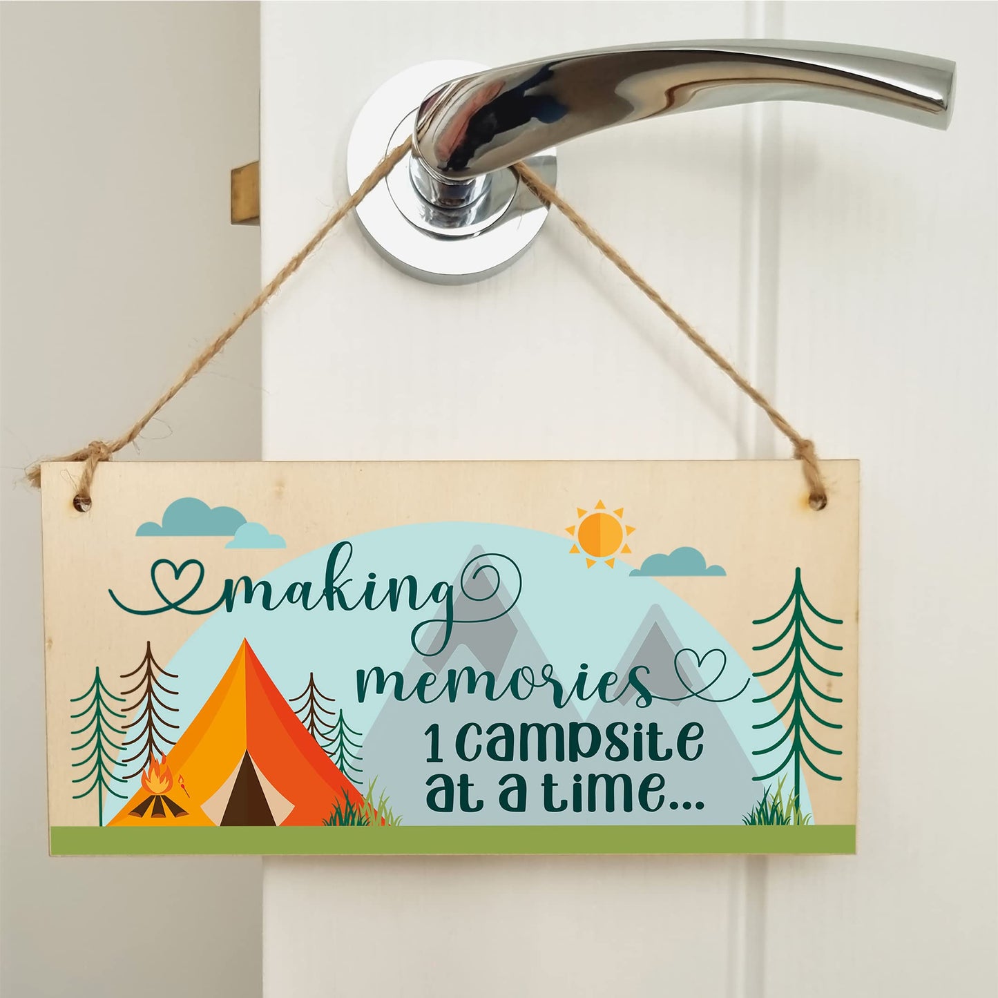 The Plum Penguin Handmade Wooden Hanging Wall Plaque Making Memories 1 Campsite at a Time Adventure Sign for Caravan Tent Camper