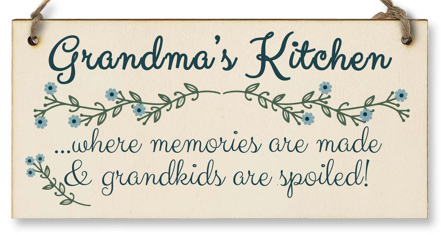 The Plum Penguin Handmade Wooden Hanging Wall Plaque Grandmas Kitchen Memories Made Grandkids Spoiled Gift for Grandparents