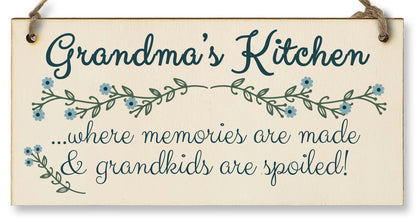 The Plum Penguin Handmade Wooden Hanging Wall Plaque Grandmas Kitchen Memories Made Grandkids Spoiled Gift for Grandparents