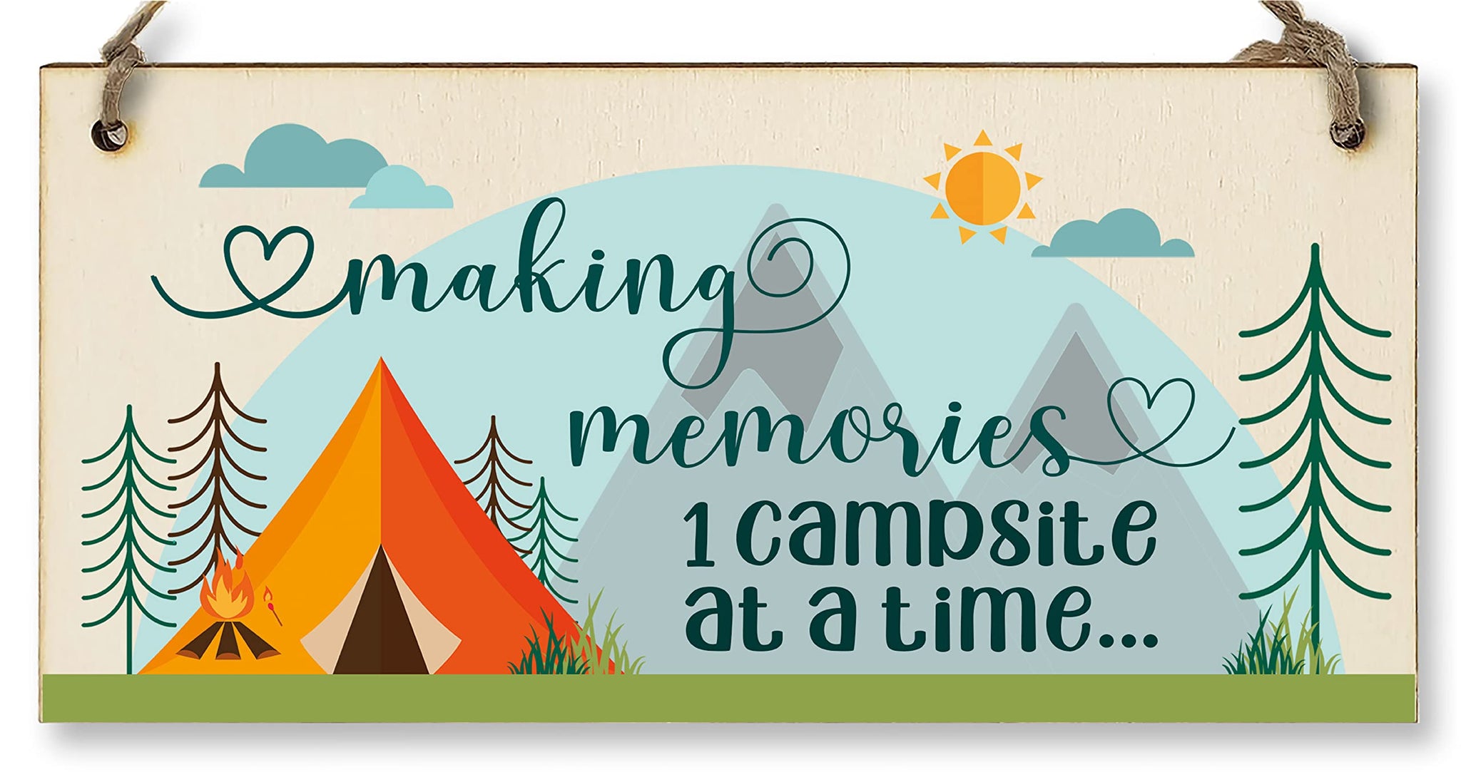 The Plum Penguin Handmade Wooden Hanging Wall Plaque Making Memories 1 Campsite at a Time Adventure Sign for Caravan Tent Camper