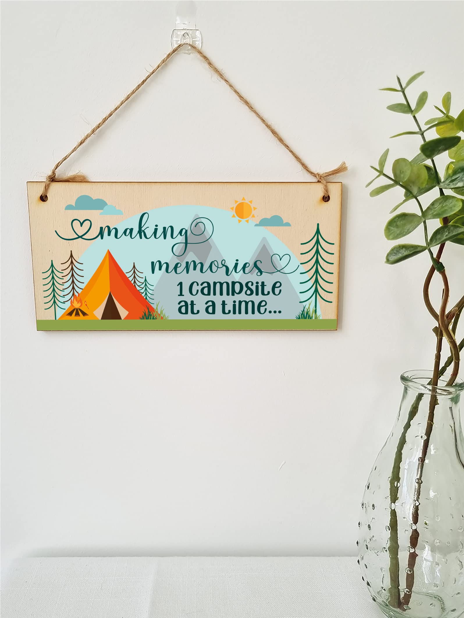 The Plum Penguin Handmade Wooden Hanging Wall Plaque Making Memories 1 Campsite at a Time Adventure Sign for Caravan Tent Camper
