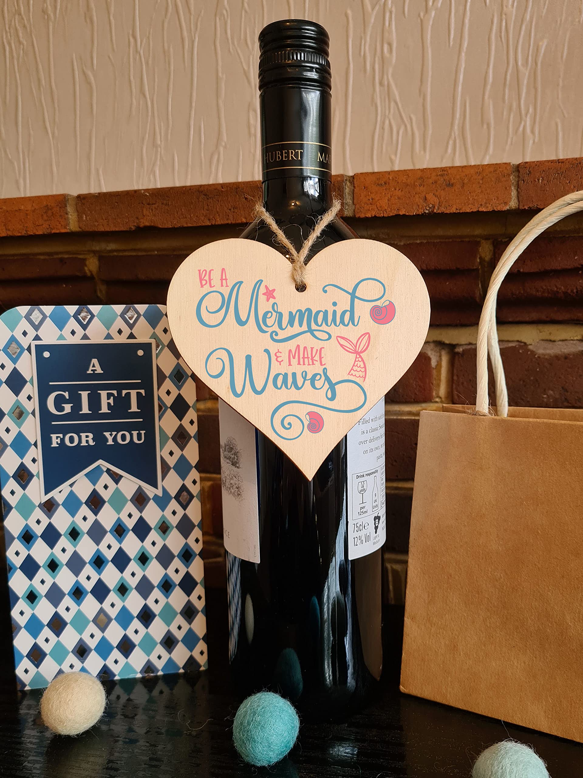 The Plum Penguin Be a Mermaid Make Waves Inspirational Hanging Heart Wooden Decoration Gift Card Alternative Motivate Friends Girls