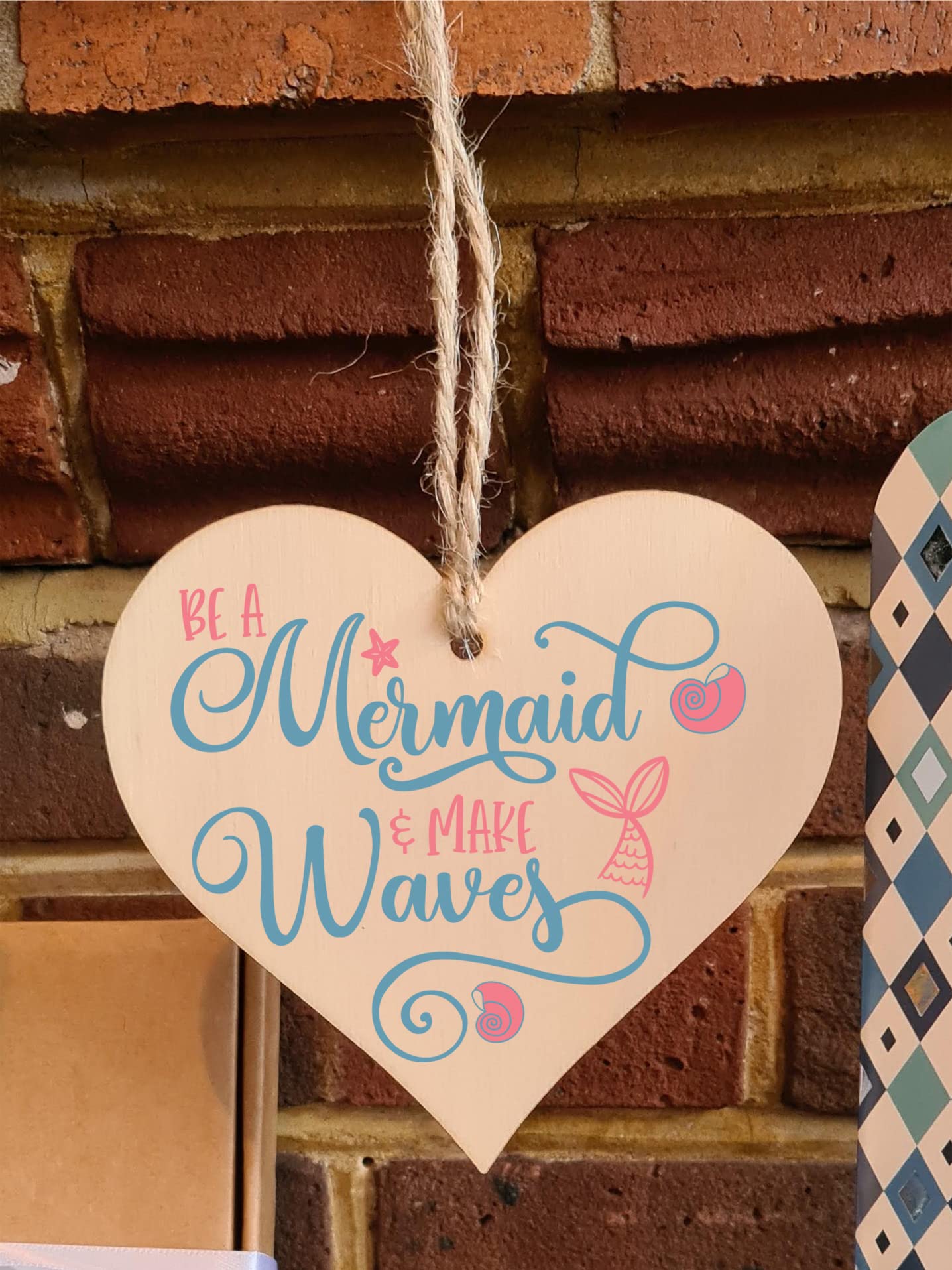 The Plum Penguin Be a Mermaid Make Waves Inspirational Hanging Heart Wooden Decoration Gift Card Alternative Motivate Friends Girls