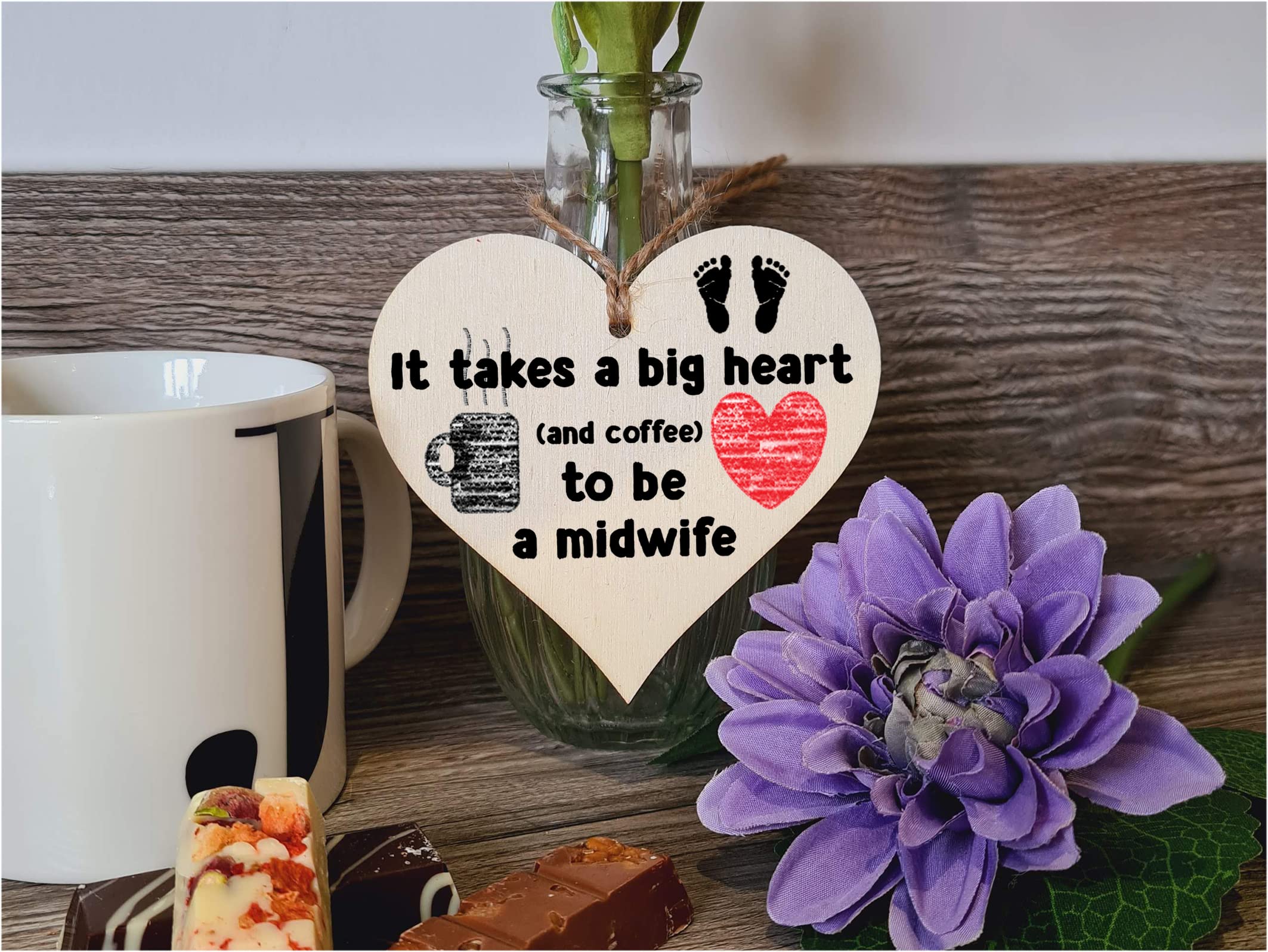 Handmade Wooden Hanging Heart Plaque Gift for a Great Midwife Funny Thank You Keepsake