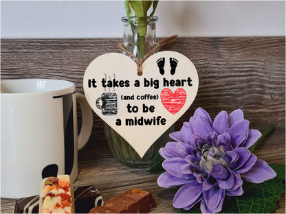 Handmade Wooden Hanging Heart Plaque Gift for a Great Midwife Funny Thank You Keepsake