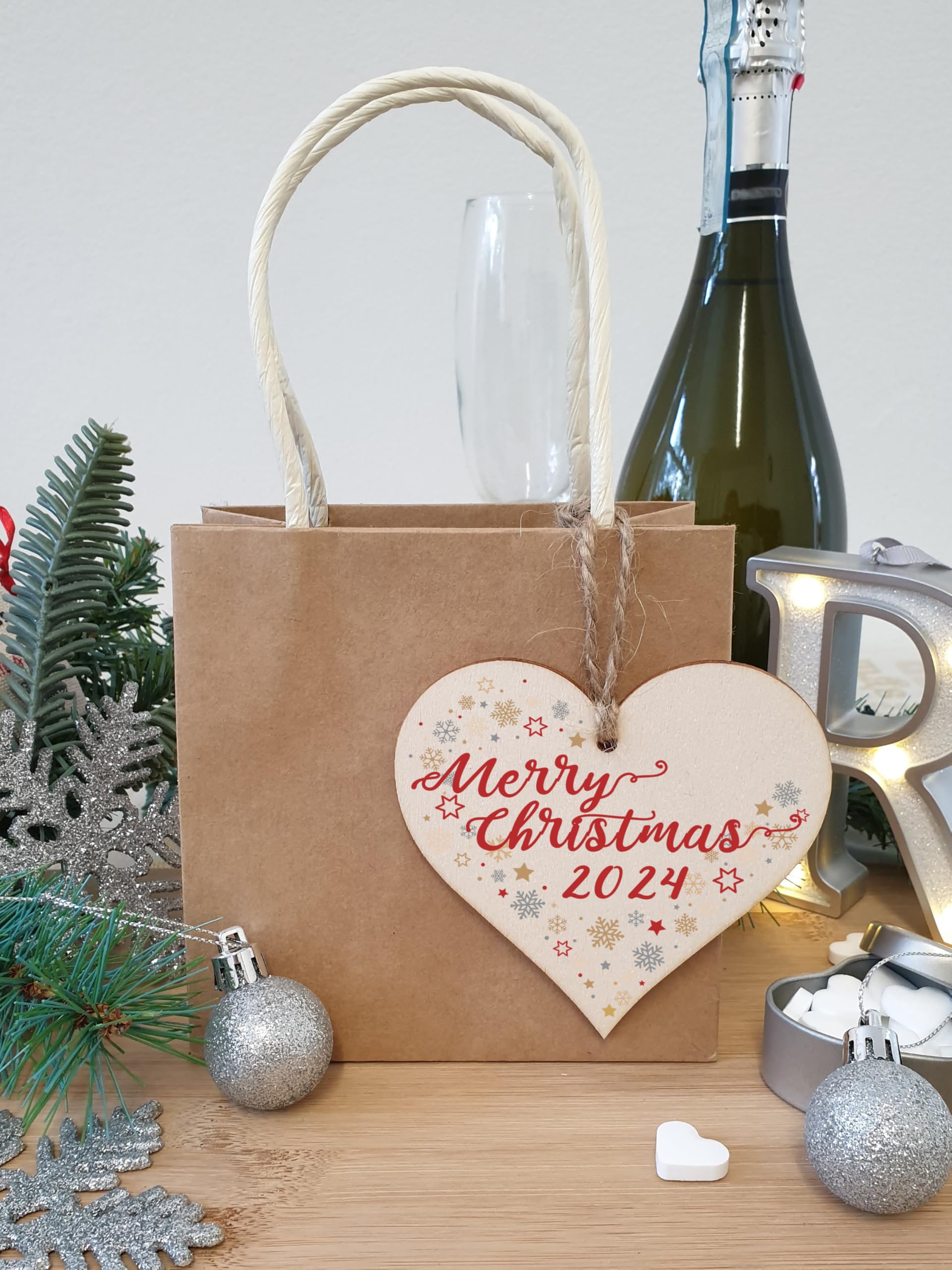 Handmade Christmas Hanging Wooden Heart Plaque Decoration Gift to wish someone special a merry xmas festive bauble