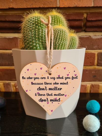 The Plum Penguin Handmade Wooden Hanging Heart Plaque Gift Be Who You Are Feel Inspirational Wall Hanger Card Alternative Motivational Present