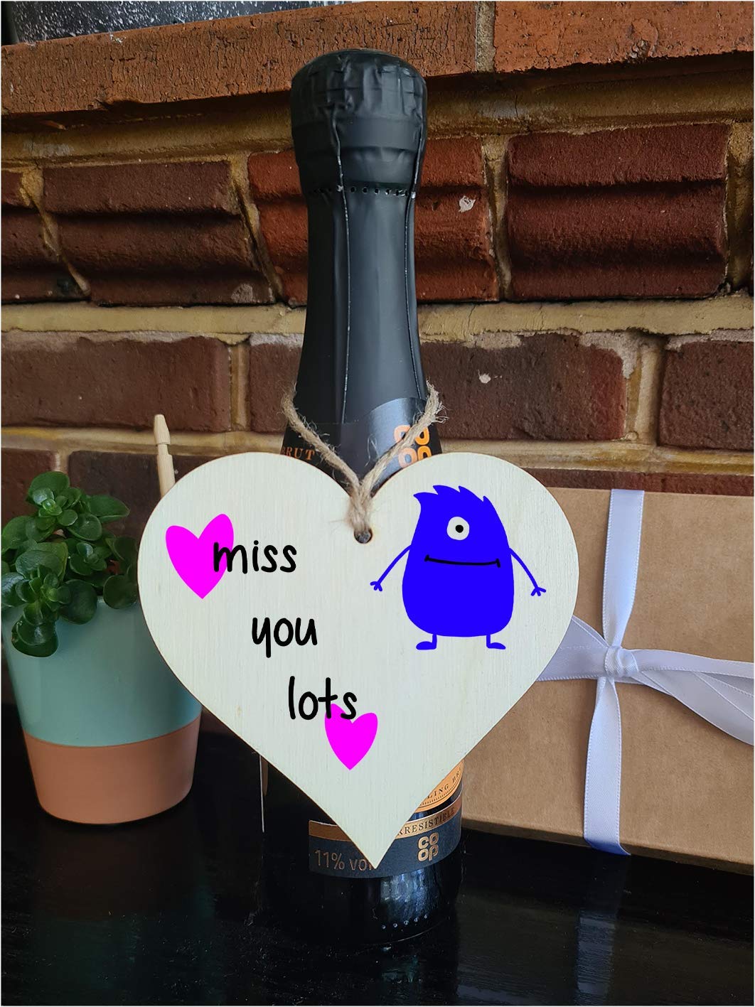 The Plum Penguin Handmade Wooden Hanging Heart Plaque Gift miss you lots funny novelty wall hanger cute monster kids design for long distance family friends grandparents