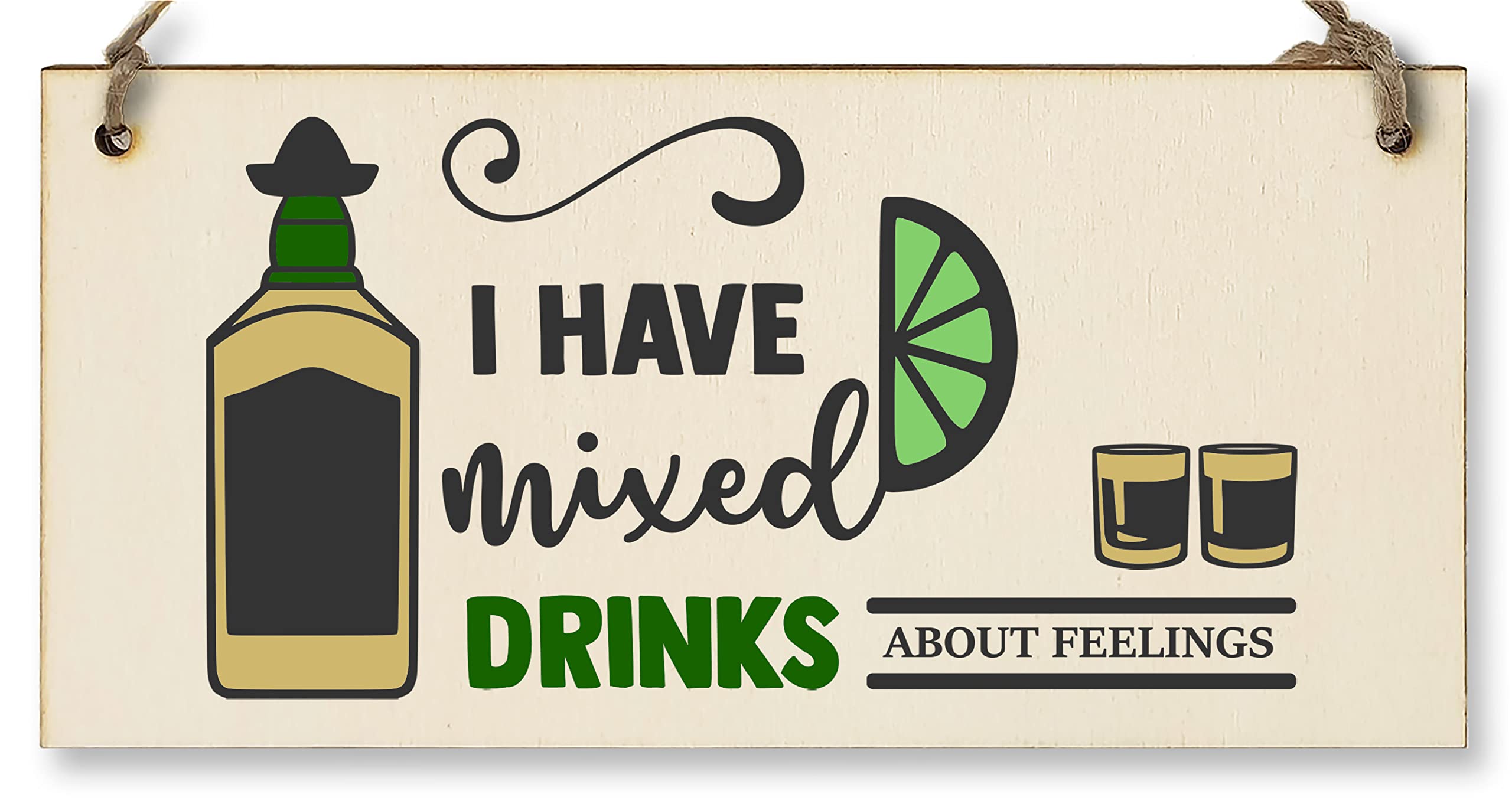 The Plum Penguin Handmade Wooden Hanging Wall Plaque I Have Mixed Drinks About Feelings Funny Novelty Alcohol Sign Home Bar