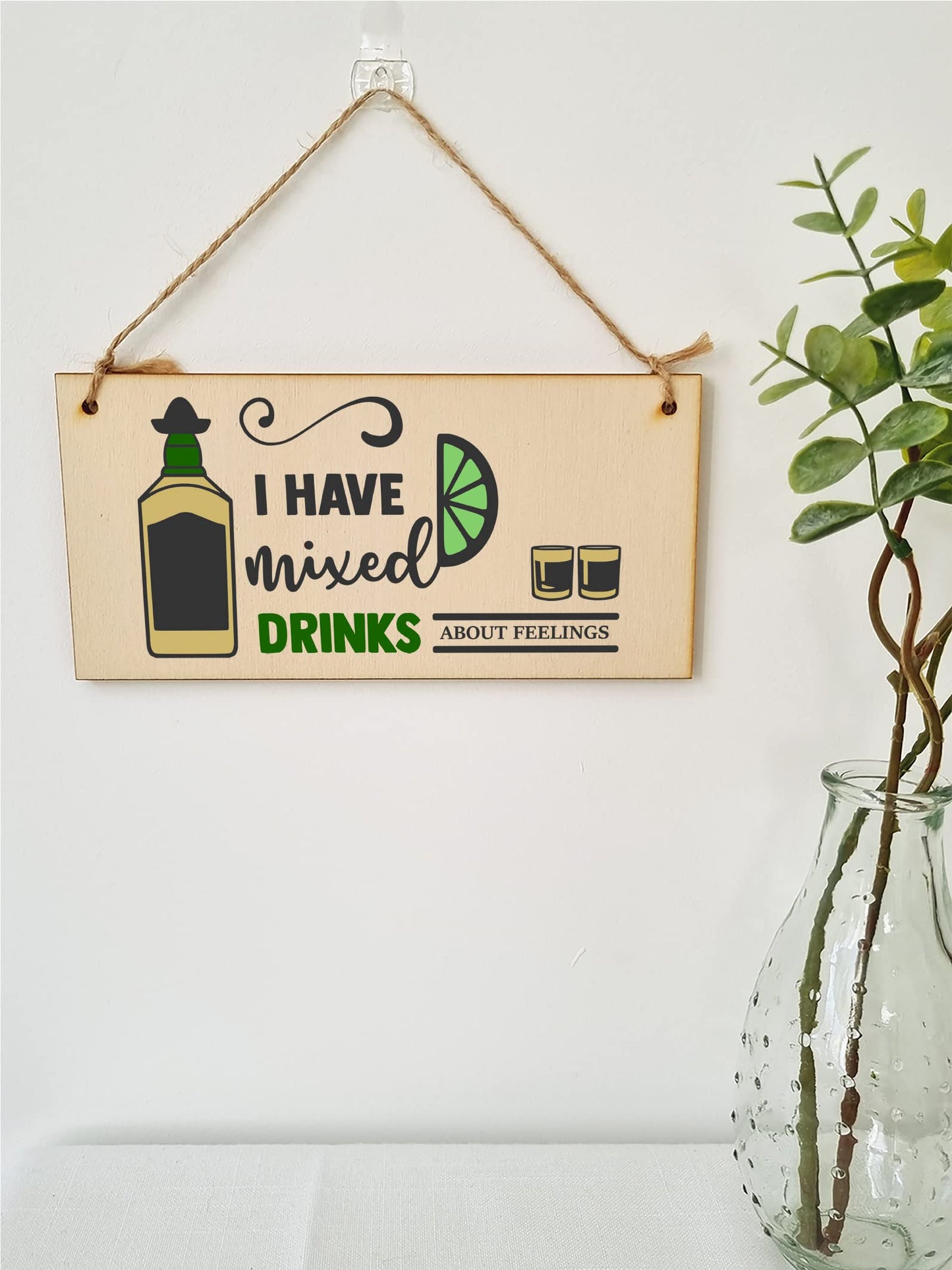 The Plum Penguin Handmade Wooden Hanging Wall Plaque I Have Mixed Drinks About Feelings Funny Novelty Alcohol Sign Home Bar