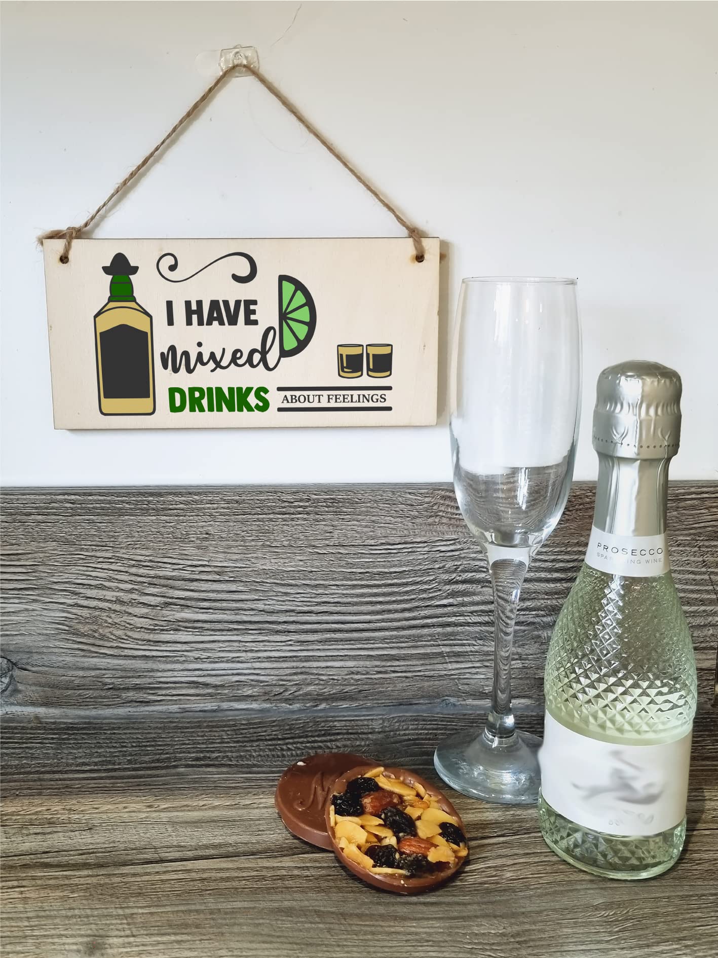 The Plum Penguin Handmade Wooden Hanging Wall Plaque I Have Mixed Drinks About Feelings Funny Novelty Alcohol Sign Home Bar