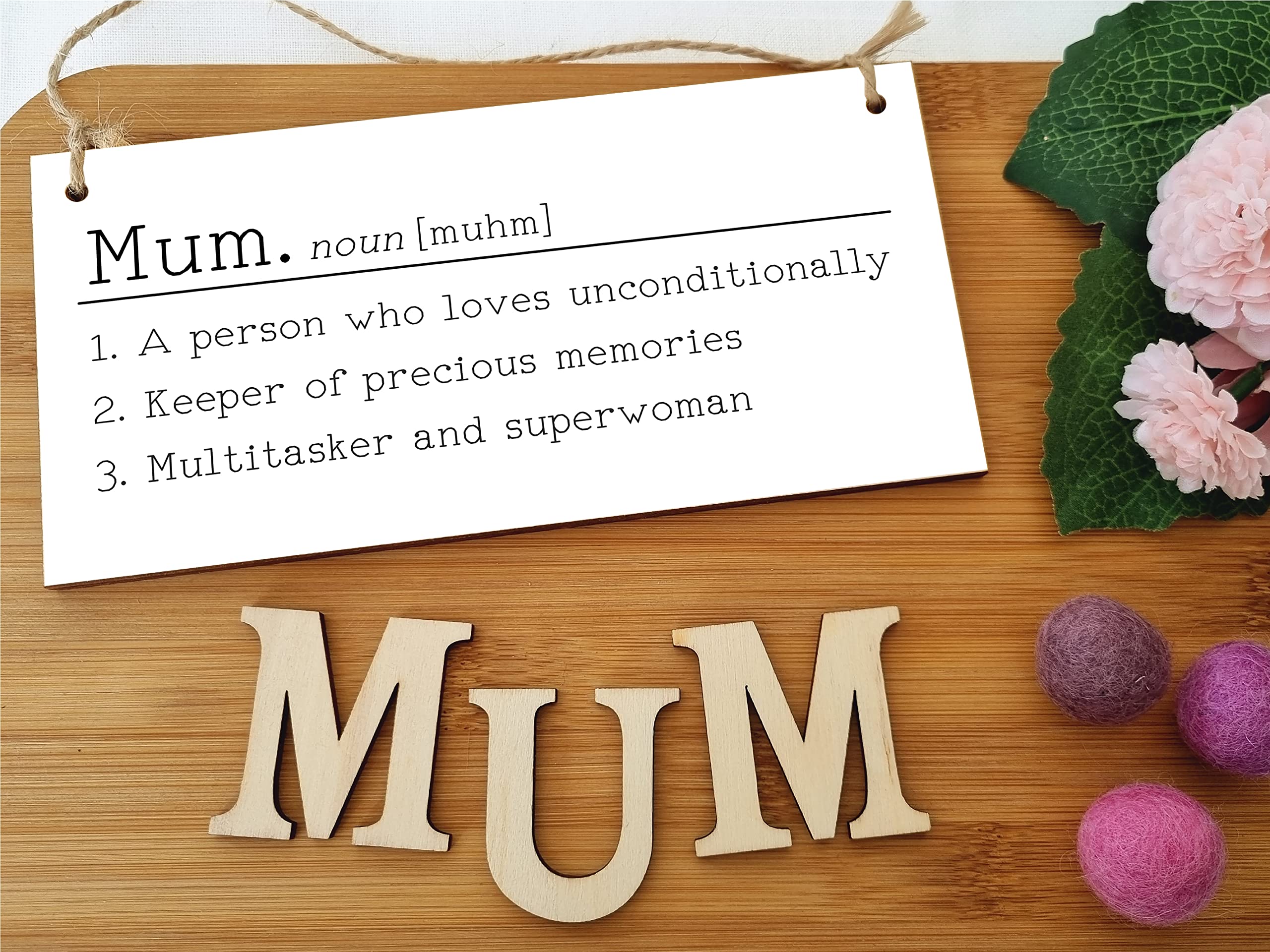 The Plum Penguin Handmade Wooden Hanging Wall Plaque Mum Loves Unconditionally Superwoman Dictionary Style Gift Sign mother's Day