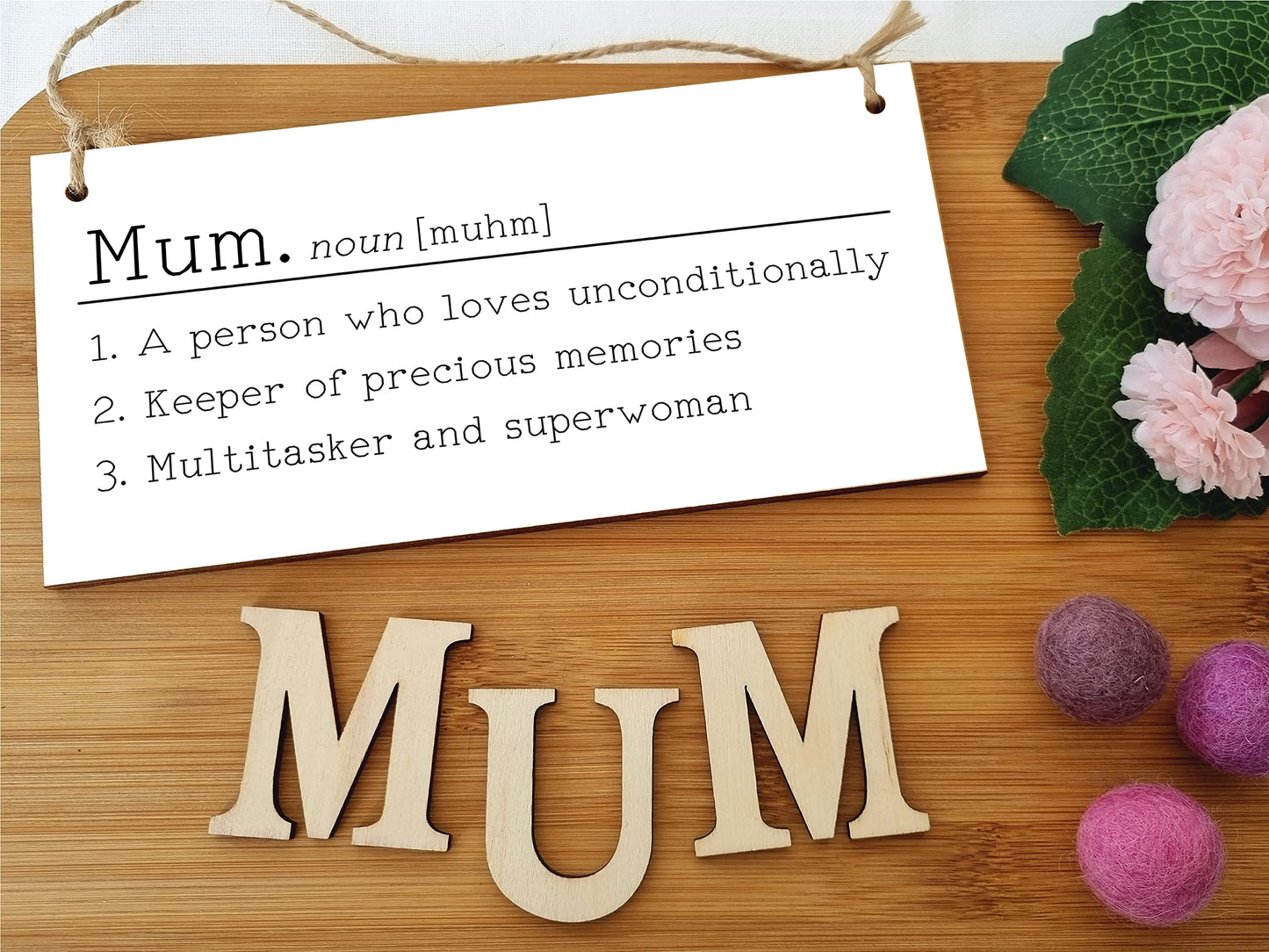 The Plum Penguin Handmade Wooden Hanging Wall Plaque Mum Loves Unconditionally Superwoman Dictionary Style Gift Sign mother's Day