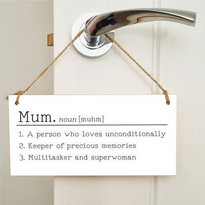 The Plum Penguin Handmade Wooden Hanging Wall Plaque Mum Loves Unconditionally Superwoman Dictionary Style Gift Sign mother's Day