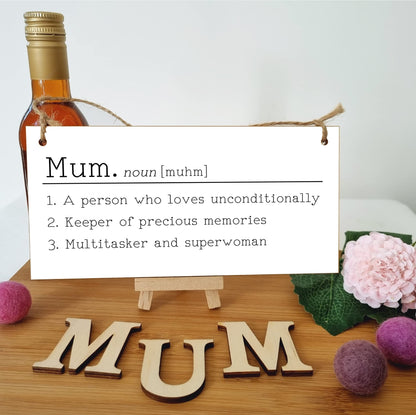 The Plum Penguin Handmade Wooden Hanging Wall Plaque Mum Loves Unconditionally Superwoman Dictionary Style Gift Sign mother's Day