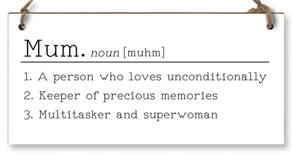 The Plum Penguin Handmade Wooden Hanging Wall Plaque Mum Loves Unconditionally Superwoman Dictionary Style Gift Sign mother's Day