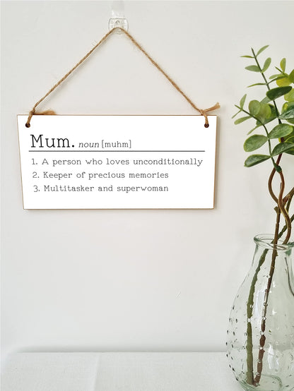 The Plum Penguin Handmade Wooden Hanging Wall Plaque Mum Loves Unconditionally Superwoman Dictionary Style Gift Sign mother's Day