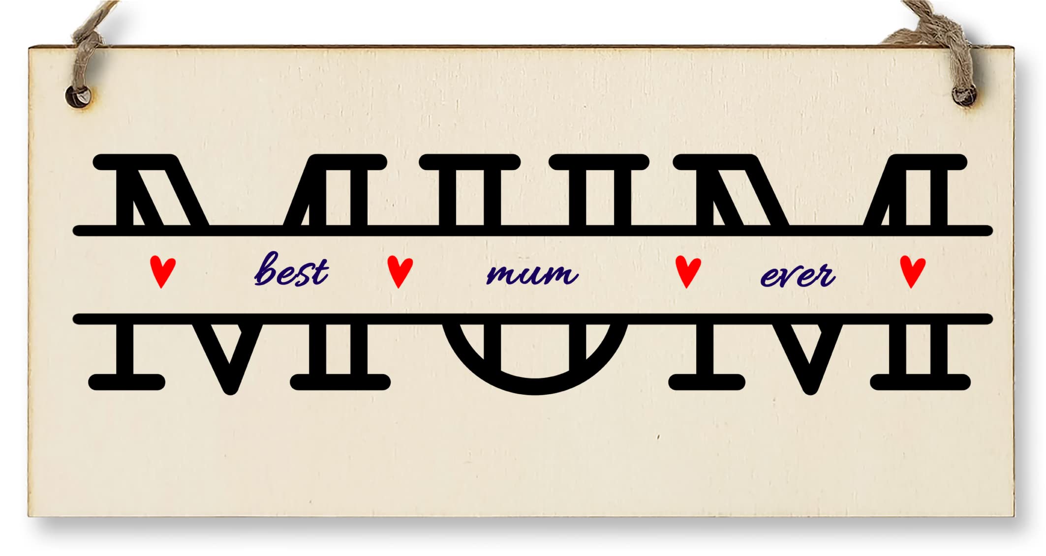 The Plum Penguin Handmade Wooden Hanging Wall Plaque Best Mum Ever Monogram Style Gift Sign Mother's Day