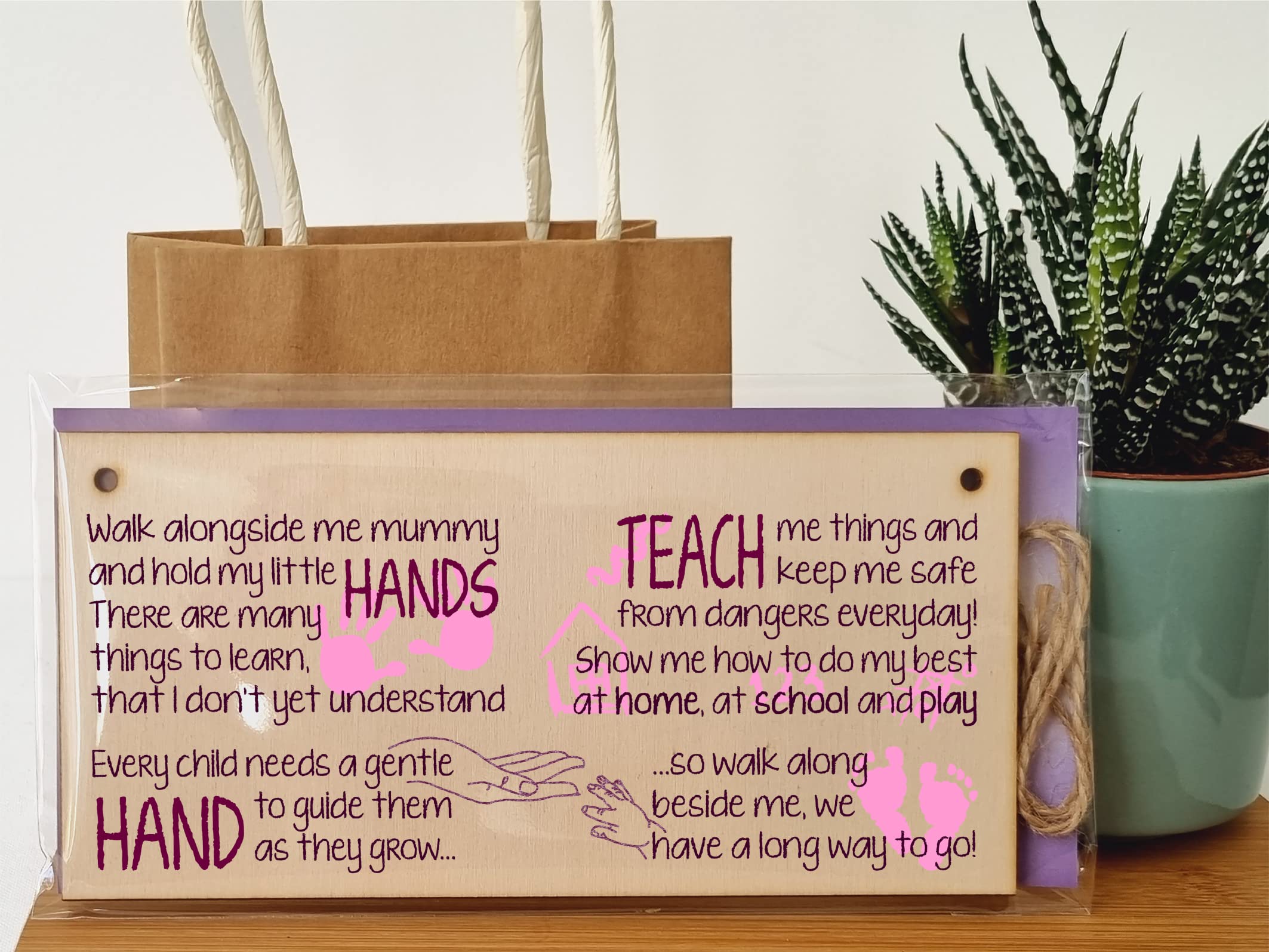 The Plum Penguin Handmade Wooden Hanging Wall Plaque Walk Alongside Me Hold my Little Hands Sentimental Gift Sign Mother's Day