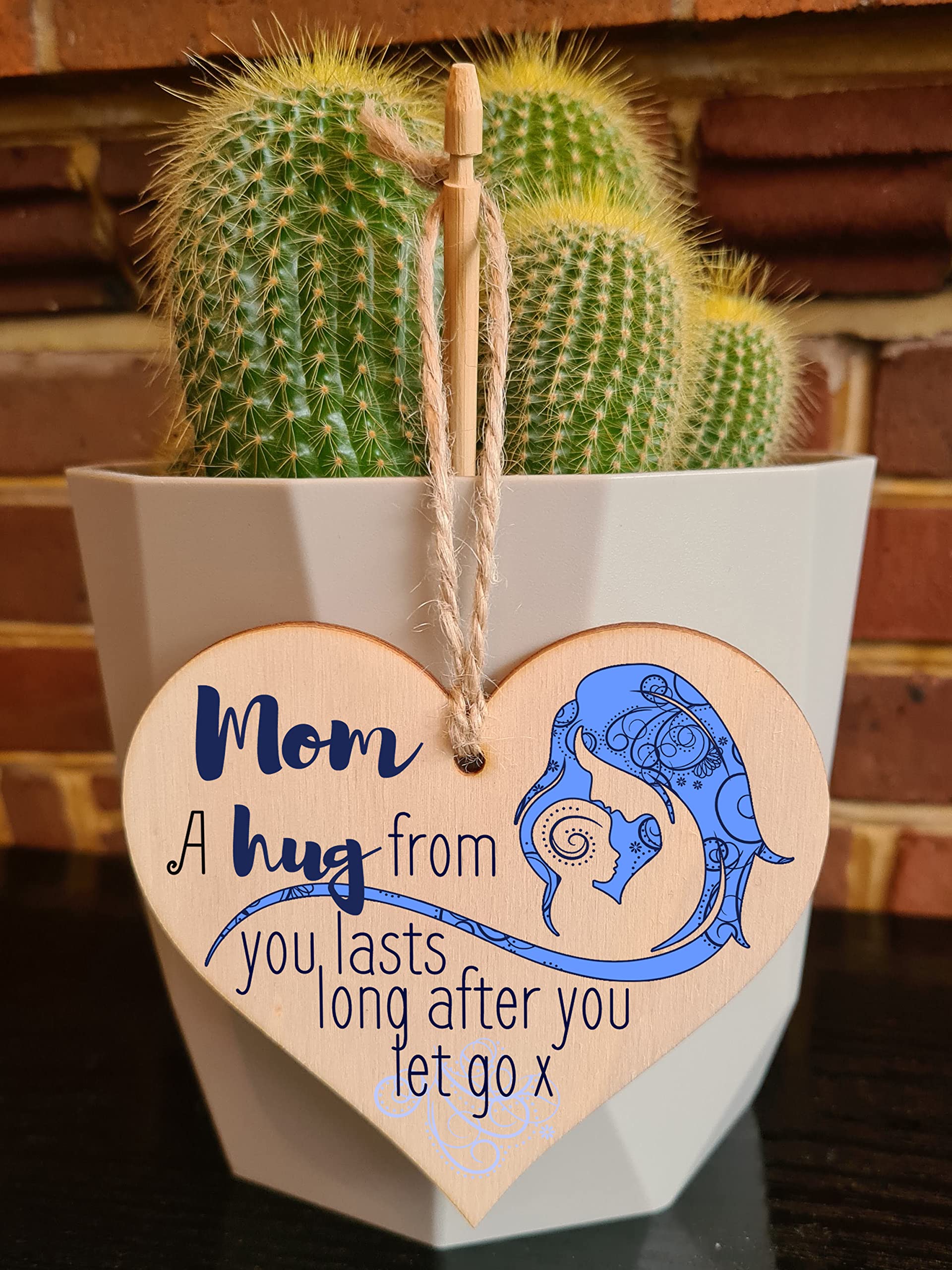 The Plum Penguin Handmade Wooden Hanging Heart Plaque perfect for Mom loving thoughtful special keepsake A hug from you lasts long after you let go card alternative from kids wall hanger