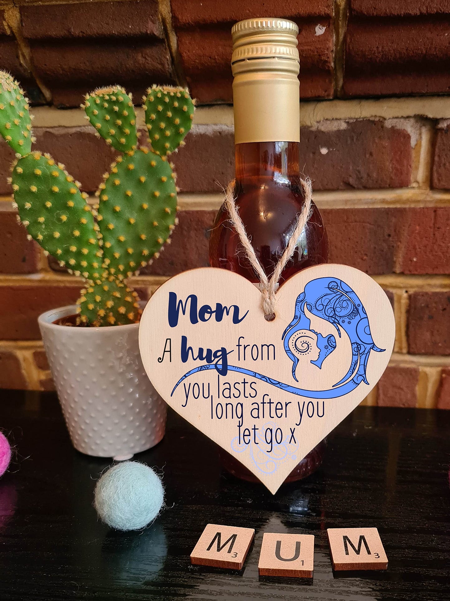 The Plum Penguin Handmade Wooden Hanging Heart Plaque perfect for Mom loving thoughtful special keepsake A hug from you lasts long after you let go card alternative from kids wall hanger