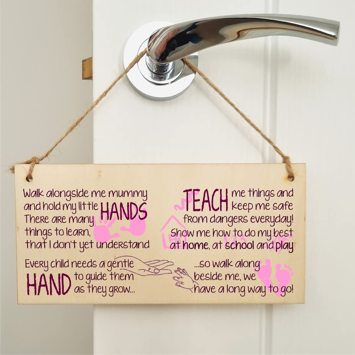 The Plum Penguin Handmade Wooden Hanging Wall Plaque Walk Alongside Me Hold my Little Hands Sentimental Gift Sign Mother's Day