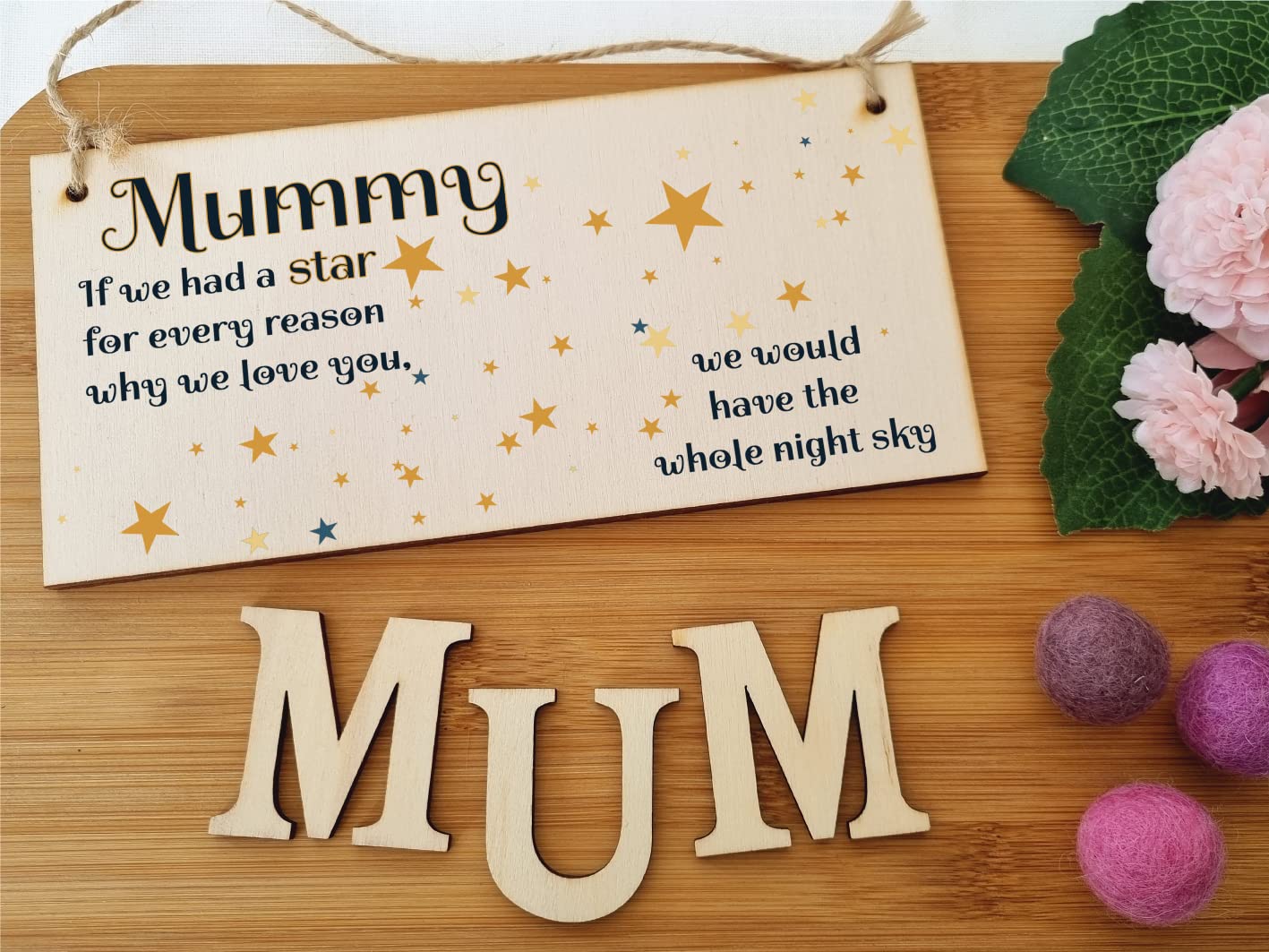 The Plum Penguin Handmade Wooden Hanging Wall Plaque Mum Stars Reasons We Love You Sentimental Gift Sign Mother's Day