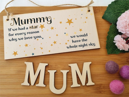 The Plum Penguin Handmade Wooden Hanging Wall Plaque Mum Stars Reasons We Love You Sentimental Gift Sign Mother's Day