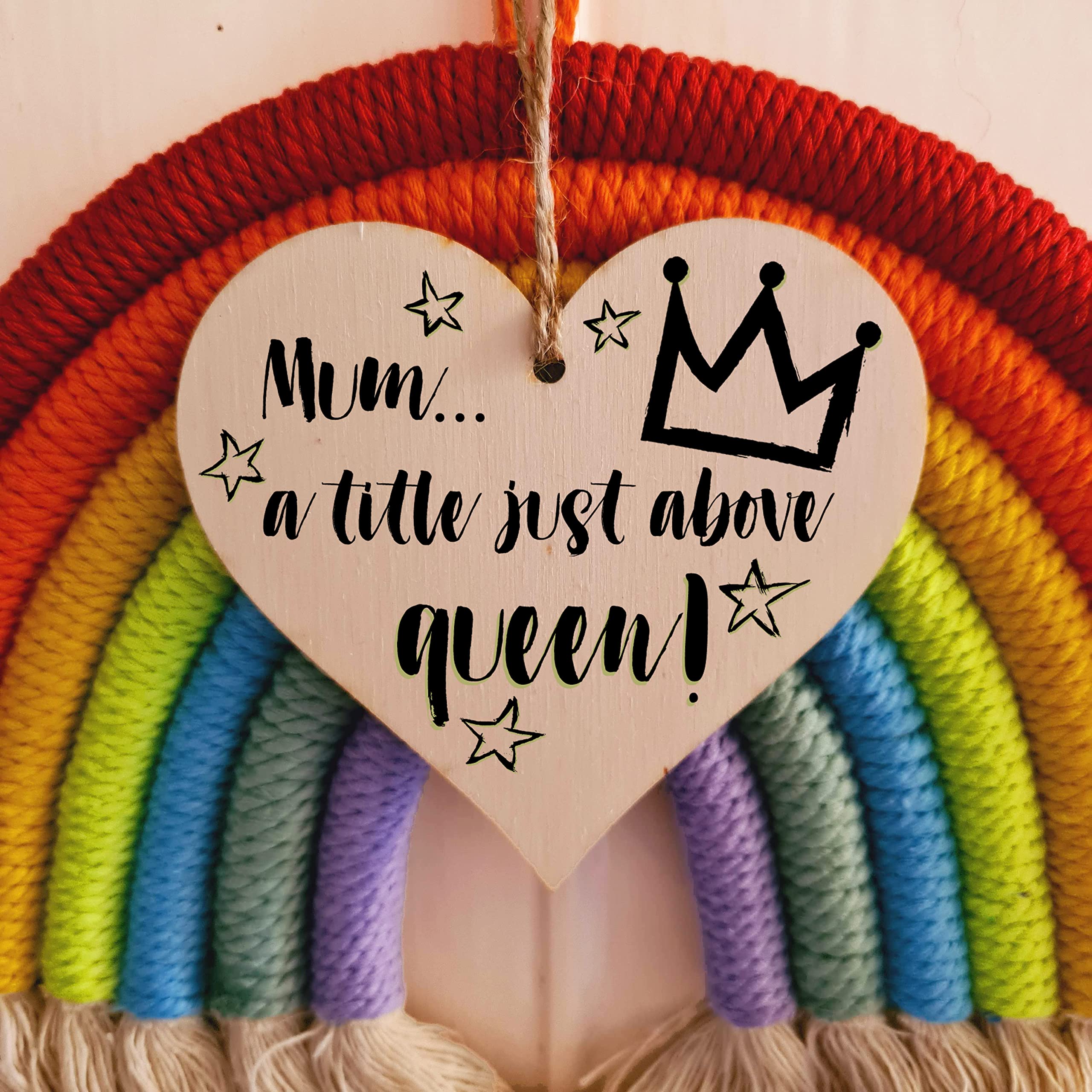 The Plum Penguin Handmade Wooden Hanging Heart Plaque Mum a title just above queen fun inspirational yas kween keepsake from daughter son kids wall hanger card alternative