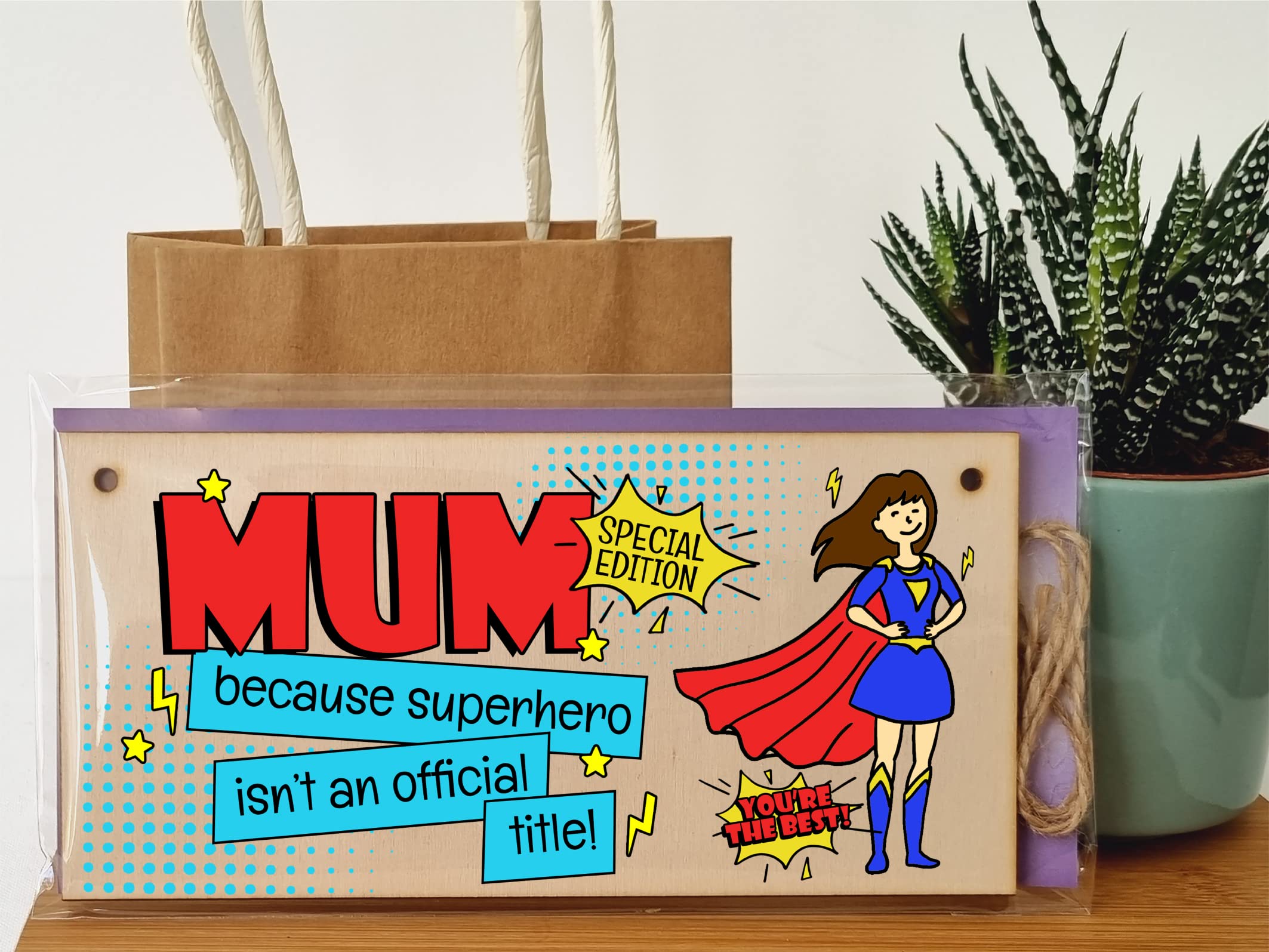 The Plum Penguin Handmade Wooden Hanging Wall Plaque Mum Because Superhero Isn't an Official Title Fun Gift Sign Mother's Day
