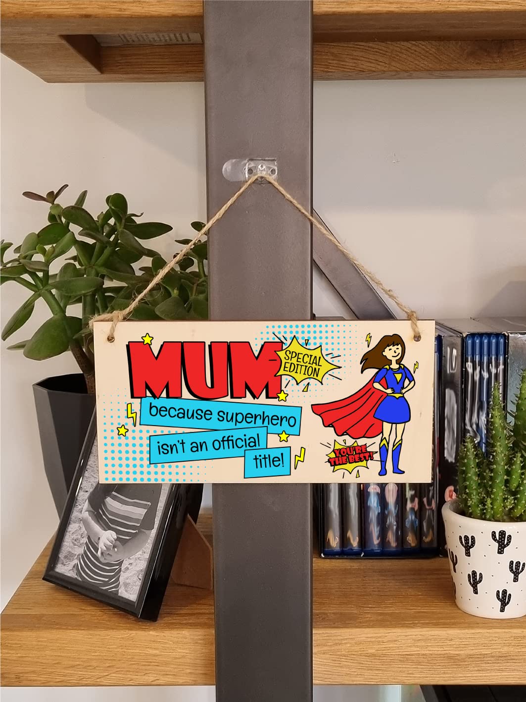The Plum Penguin Handmade Wooden Hanging Wall Plaque Mum Because Superhero Isn't an Official Title Fun Gift Sign Mother's Day