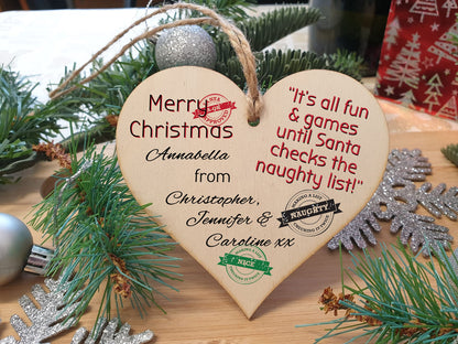 Handmade Christmas Hanging Wooden Heart Plaque Decoration Gift to wish someone special a merry xmas novelty fun festive bauble
