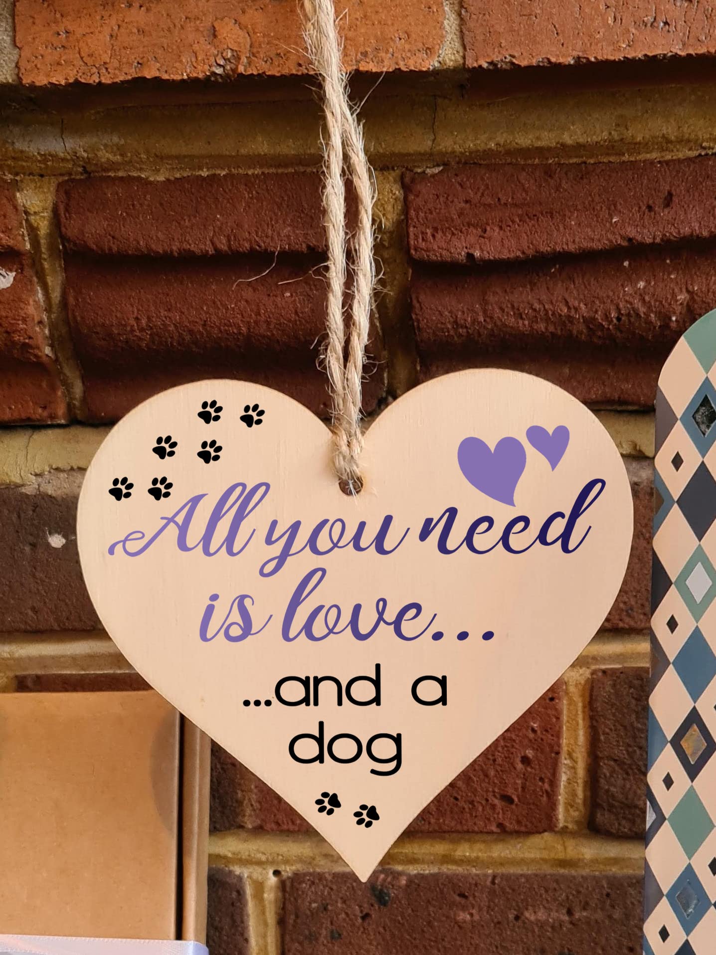 Handmade Wooden Hanging Heart Plaque Gift for Dog Lovers Novelty Funny Keepsake