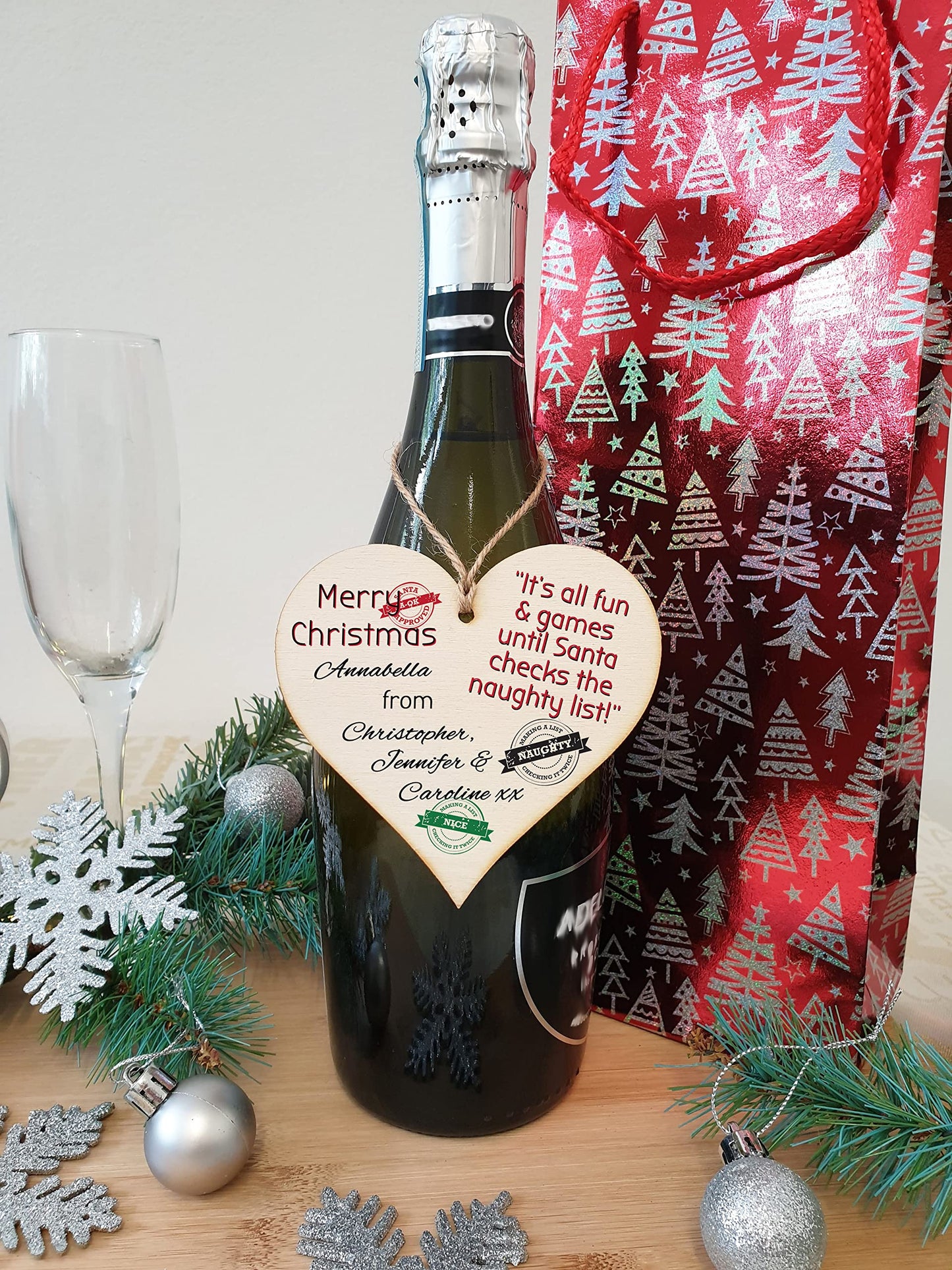 Handmade Christmas Hanging Wooden Heart Plaque Decoration Gift to wish someone special a merry xmas novelty fun festive bauble