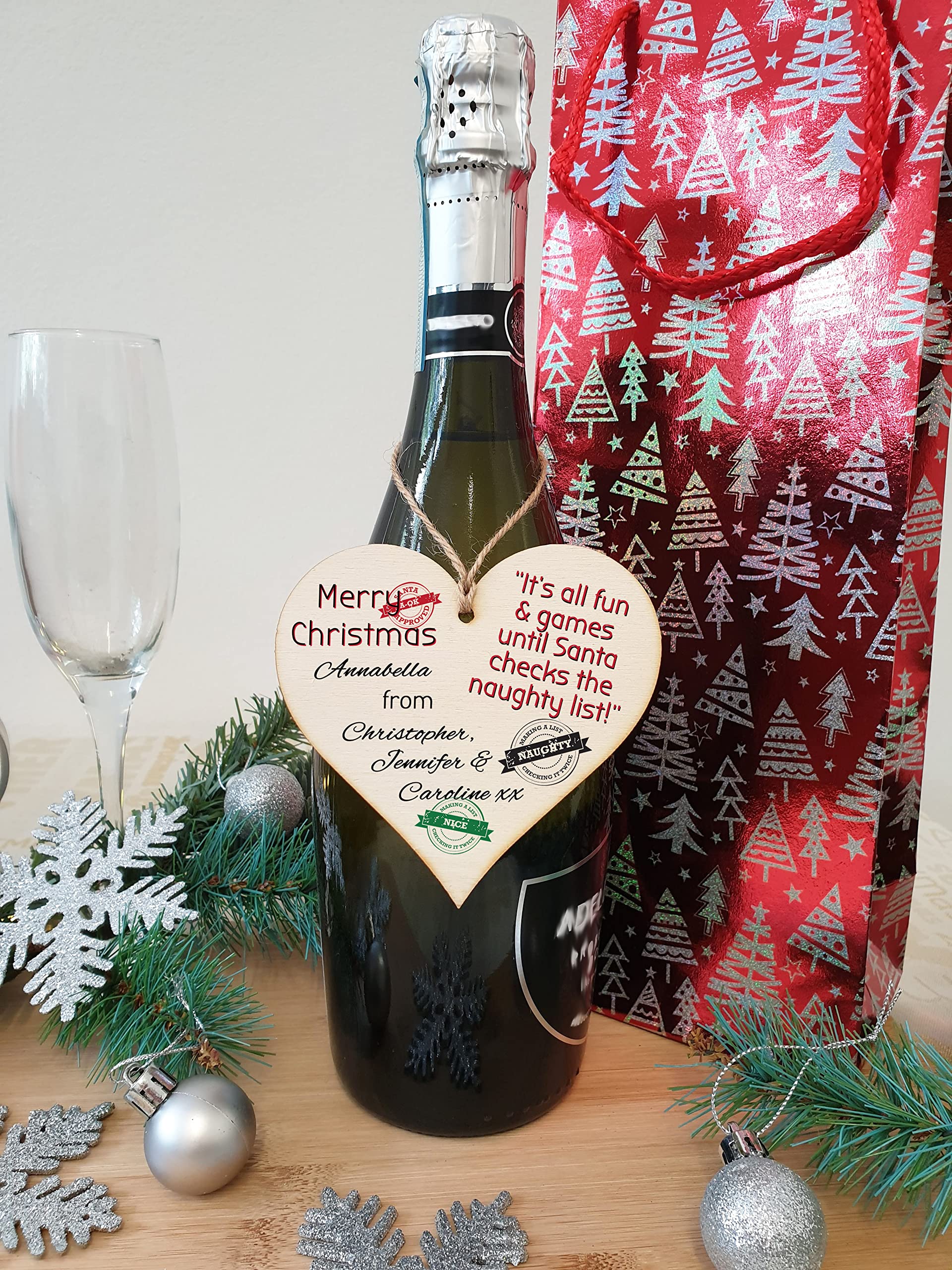 Handmade Christmas Hanging Wooden Heart Plaque Decoration Gift to wish someone special a merry xmas novelty fun festive bauble