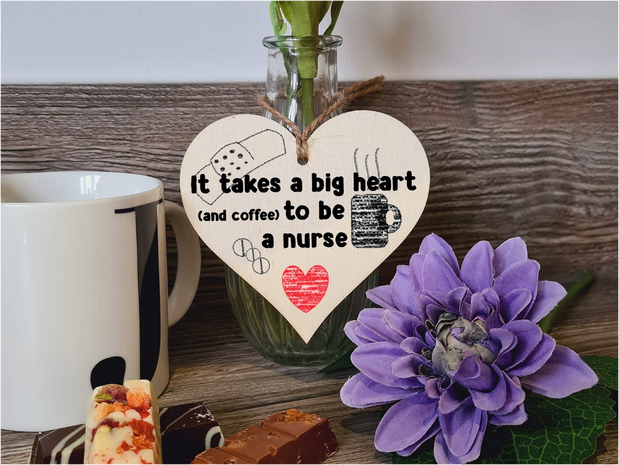 Handmade Wooden Hanging Heart Plaque Gift for a Great Nurse Funny Thank You Keepsake