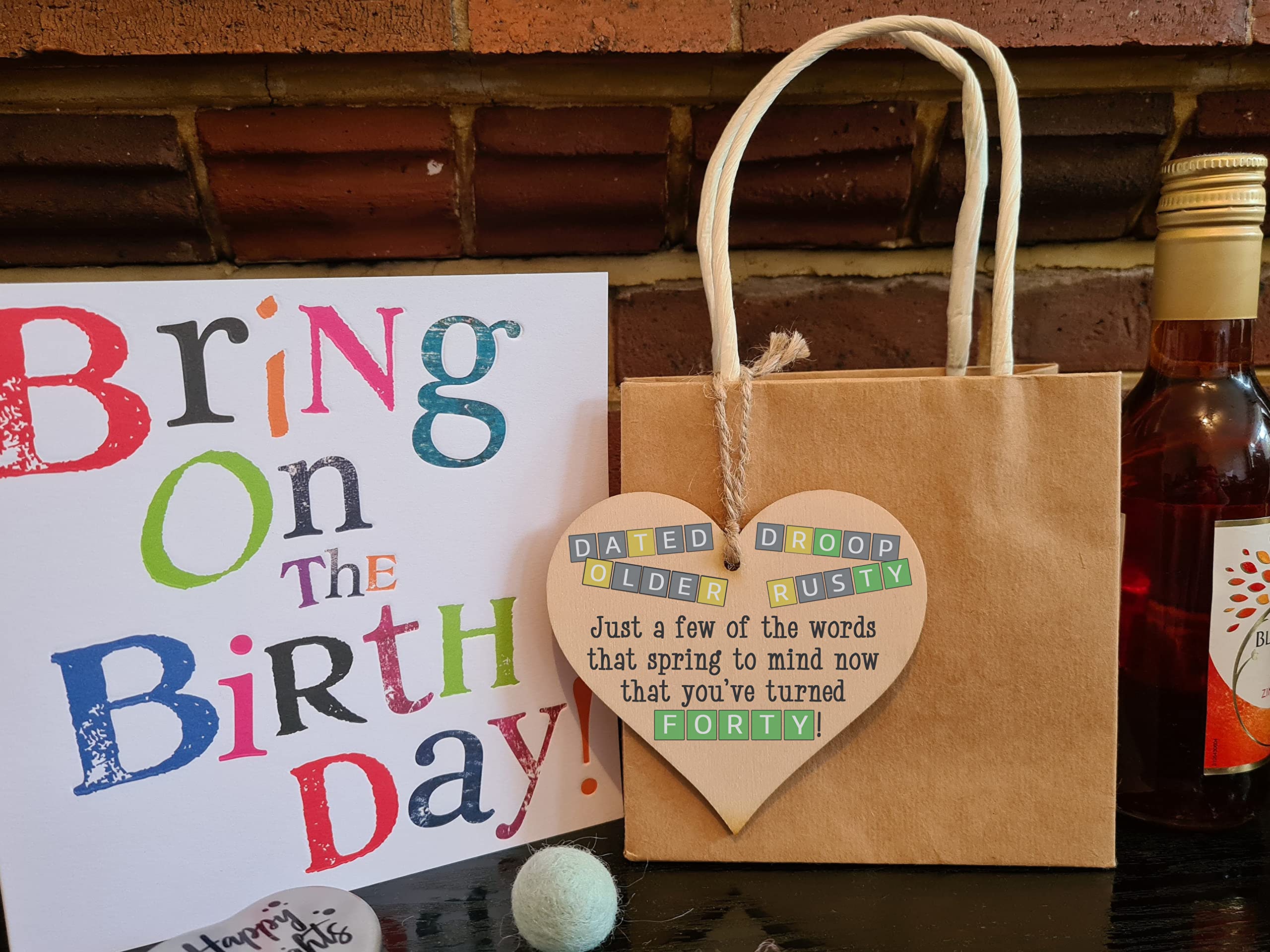 The Plum Penguin Handmade Wooden Hanging Heart Plaque Gift Happy Birthday Forty Funny Wordle Just a few words that spring to mind