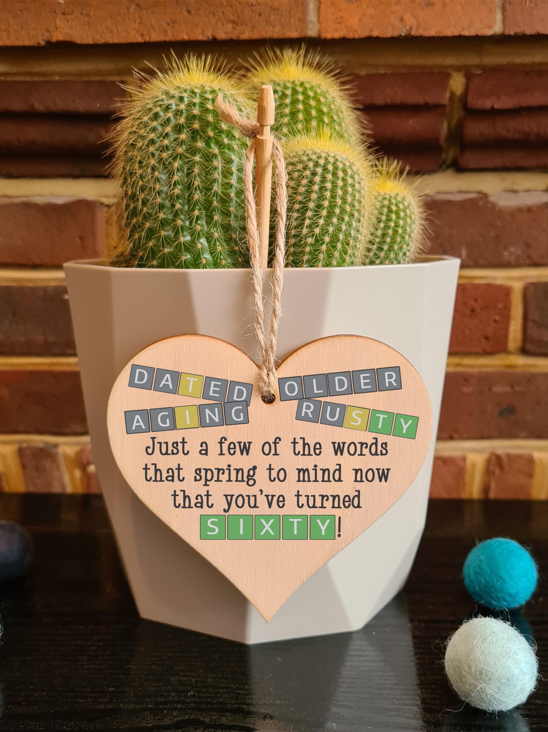 The Plum Penguin Handmade Wooden Hanging Heart Plaque Gift Happy Birthday Sixty Funny Wordle Just a few words that spring to mind