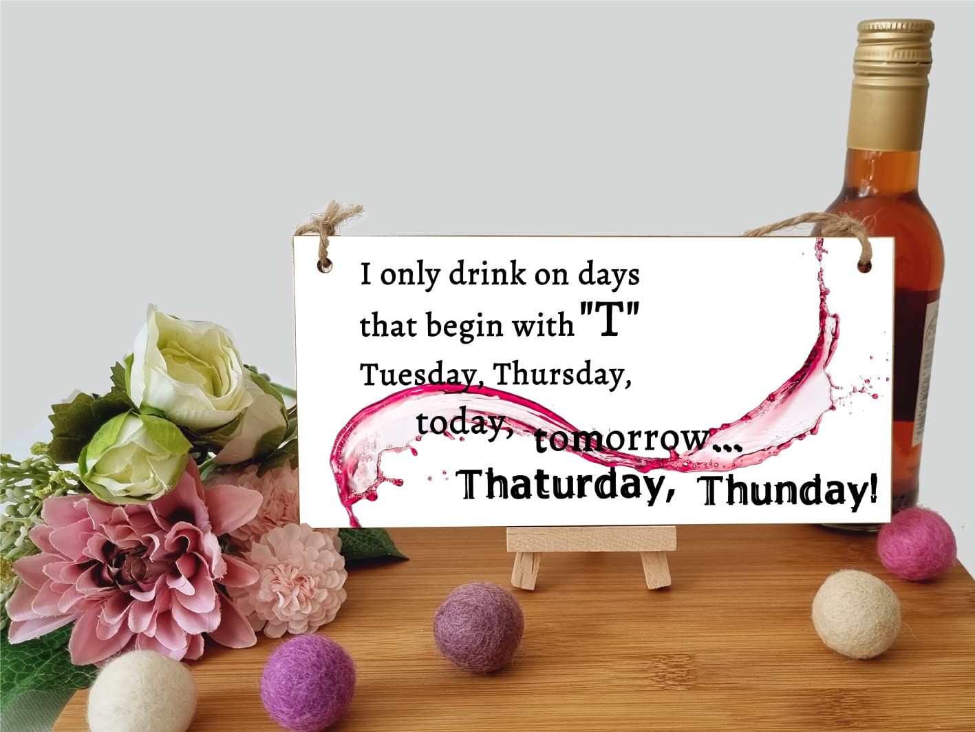 The Plum Penguin Handmade Wooden Hanging Wall Plaque Only Drink on Days Beginning with... Funny Novelty Alcohol Sign Home Bar